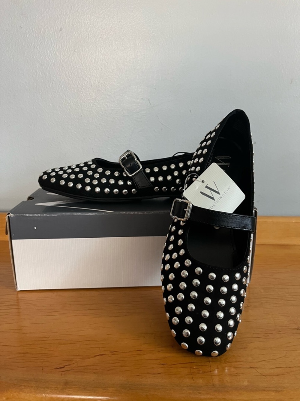 Worthington Black Mary Jane Flats with Silver Studs